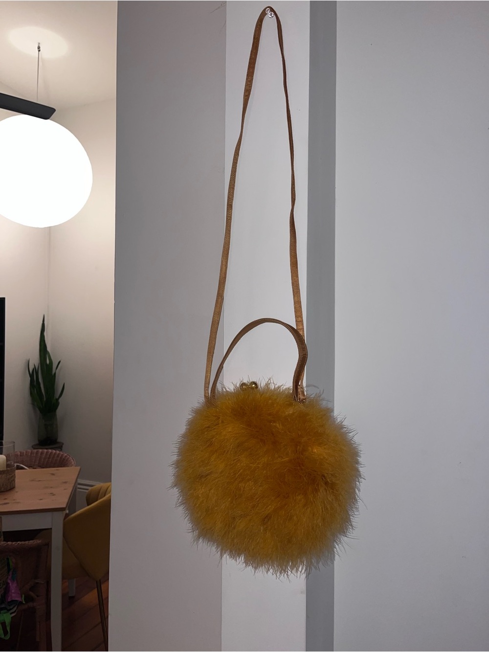Vintage 90s La Regale Tangerine Marabou Feather Bag